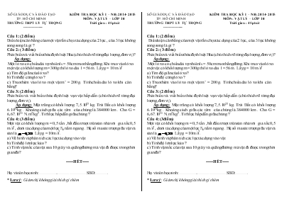 Kiểm tra học kỳ I  Năm học 2014- 2015 môn Vật lý  Lớp 10 thời gian  45 phút